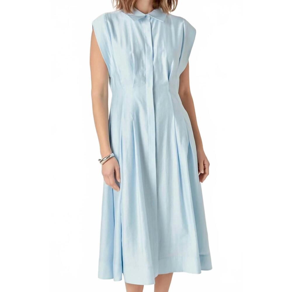 NEW 2.7 AUGUST APPAREL contrast stitch midi dress in powder blue